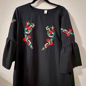 Floral Embroidered Black Dress